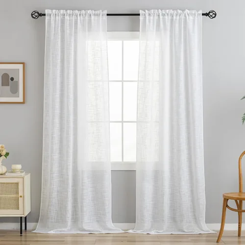 Miniatura 18 de Cortinas cortas para ventana pequeña, mezcla de lino natural, estilo campestre, 45 pulgadas de largo, para cocina, 40 pulgadas de ancho x 45