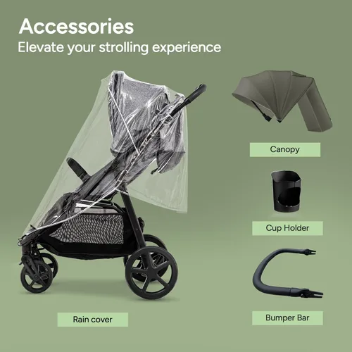 Miniatura 9 de Cochecito de bebé Mompush Nova para niños pequeños, bebés y recién nacidos Asiento espacioso y modo completamente plano Plegado compacto con una
