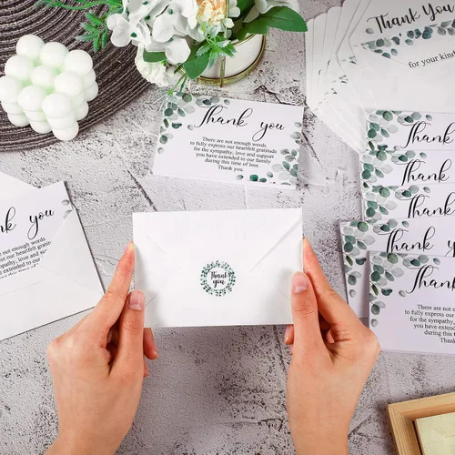 Miniatura 6 de Marspark 100 juegos de tarjetas de agradecimiento de condolencia para funeral con sobres y mensaje en el interior, tarjetas conmemorativas de duelo