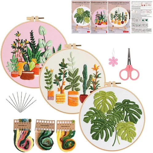 Miniatura 7 de Konrisa Kit de Bordado Estampado con Patrón Floral DIY Kits de Punto de Cruz para Adultos Flores Plantas Kit de Iniciación de Bordado con Hilo