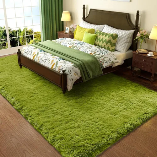 Ophanie Alfombra Verde de Césped, Alfombras de Área para Dormitorio, Alfombra Shag Esponjosa de 4x6 pies, Suave Peluda Afelpada Linda para Niños 7-