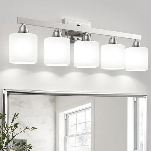 Miniatura 13 de VOLISUN Accesorios de iluminación de baño de níquel cepillado, 4 luces de cambiador de baño sobre espejo, lámpara de tocador moderna para baños