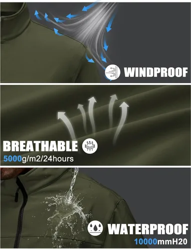 Miniatura 3 de TACVASEN Chaqueta ligera Softshell para hombre, con forro polar, rompevientos, impermeable, para senderismo táctico