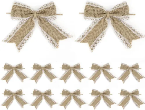 Miniatura 8 de AIMUDI Lazos de arpillera natural, regalo rústico, corona de Navidad y decoración de boda, pequeños lazos de arpillera de granja de 4 pulgadas