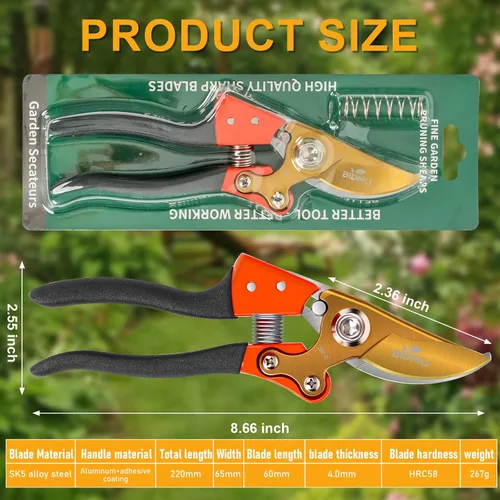 Miniatura 8 de Tijeras de Podar Resistentes, Tijeras de Jardín y Podadoras con Hojas de Acero SK5 Red-BIDMLI de 8.66" y Mangos de Aleación de Aluminio, Cortador