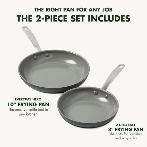Miniatura 3 de GreenPan Chatham - Juego de sartenes de cerámica anodizada dura y saludable 8%22 y 10%22, apto para horno, gris y cerámica anodizada dura Chatham