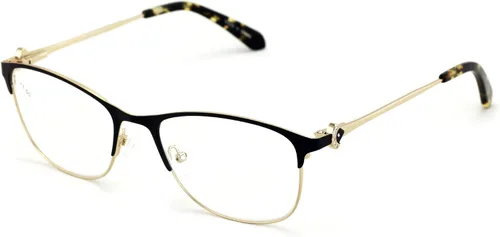 Gafas de lectura con montura óptica de media montura para mujer, diamantes de imitación, lentes transparentes, lentes de metal, color dorado