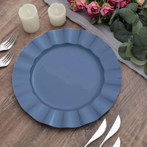 Miniatura 155 de Tableclothsfactory Paquete de 10 platos redondos de plástico negro de 6 pulgadas para ensalada de postre, platos desechables con borde ondulado