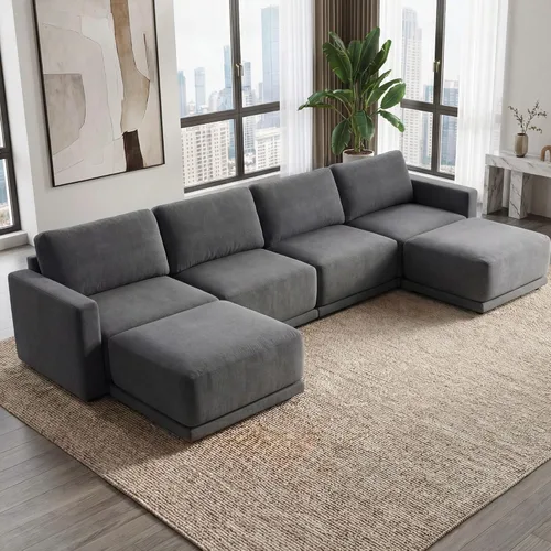 Miniatura 34 de Sofá modular de 79 pulgadas para sala de estar pequeña, sofá moderno en forma de L con otomana, juego de sofá de felpilla de 3 piezas para muebles