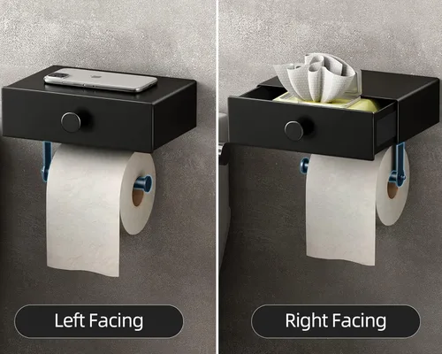 Miniatura 4 de VOLDRA Soporte de papel higiénico con estante negro dispensador de toallitas para baño Soporte de papel higiénico con cajón de diseño