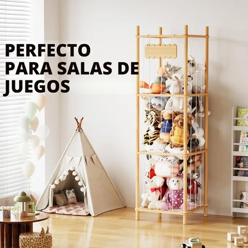 Miniatura 5 de SpaceAid Organizador de almacenamiento de animales de peluche, soporte de almacenamiento de juguetes de zoológico de animales de madera, jaula