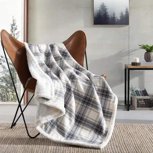 Eddie Bauer - Manta, Forro Polar Cepillado y Sherpa de Felpa Ropa de Cama Suave, Manta para Sofá y Cama (Cuadros Edgewood Gris, 50" x 60")