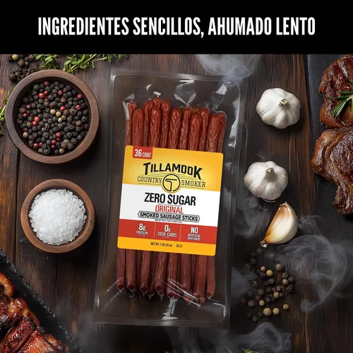 Miniatura 4 de Tillamook Country Smoker - Salchichas ahumadas, sin azúcar, sabor original, 16 onzas (paquete de 36 palitos de carne a granel), salchichas ahumadas