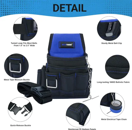 Miniatura 3 de MELOTOUGH Bolsa de herramientas para electricista, bolsas para cinturón de herramientas, múltiples bolsillos, organizador de herramientas