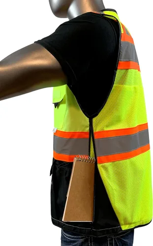 Miniatura 6 de (Chaleco C para hombre, serie negra, chaleco de seguridad con cremallera y bolsillos utilitarios, chaleco de agrimensura serie negra de primera