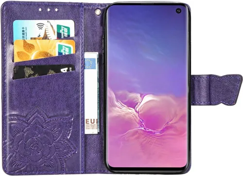 Miniatura 6 de Funda protectora de piel sintética para Samsung Galaxy S10e, con tapa para mujer, con correa para la muñeca, ranuras para tarjetas, bolsillo