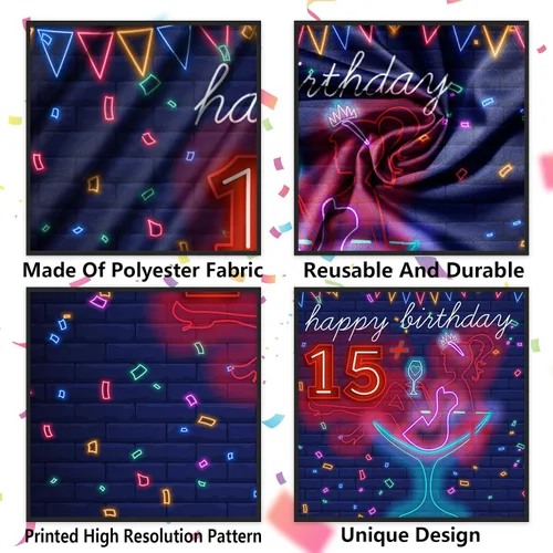 Miniatura 4 de Cartel de neón con texto en inglés «Happy 15» Birthday Girl Happy 15 Birthday Banner «Cheers to 15 años» de tacón alto, maquillaje para decoración
