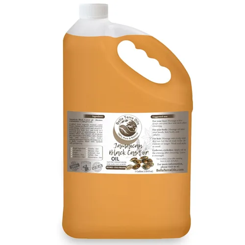 Bella Terra Oils Aceite de ricino negro puro para cabello y piel – 1 galón, fortificante e hidratante, brillo, hidrata