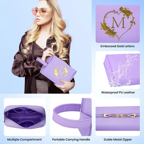 Miniatura 3 de Bolsa de cosméticos de viaje, bolsa de maquillaje – Bolsa de maquillaje personalizada con inicial, impermeable, bolsa grande de maquillaje, regalos