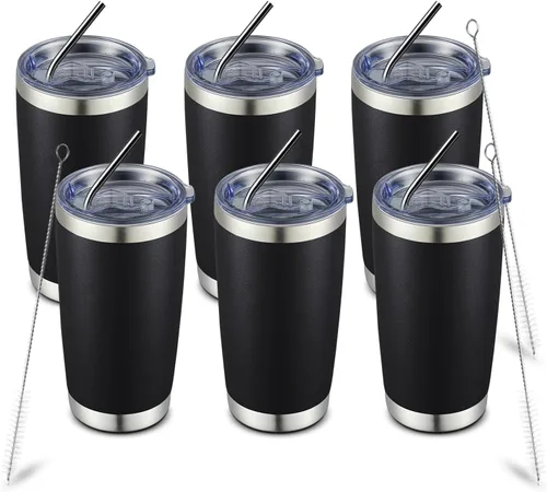 Miniatura 74 de COMOOO Taza de viaje de acero inoxidable de doble pared aislada al vacío de 20 onzas con tapa y pajita, taza de café aislada con recubrimiento