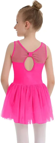 Miniatura 3 de Phineein Leotardos de ballet de manga corta para niñas, leotardos de baile con espalda hueca con falda