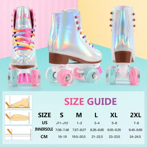 Miniatura 6 de LIKU Patines de cuatro ruedas para niñas y mujeres con todas las ruedas iluminadas, patines de cordones iluminados para interiores y exteriores