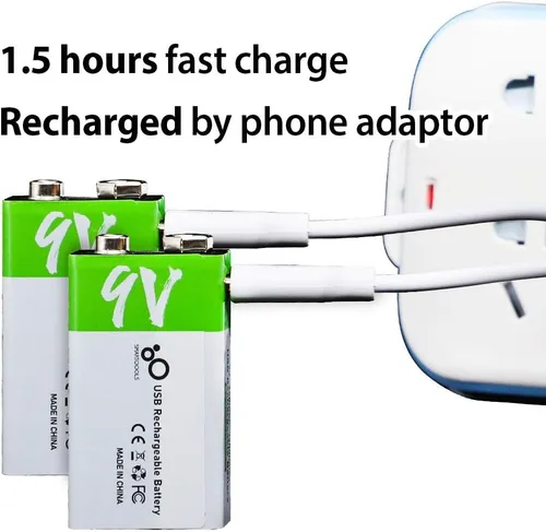 Miniatura 6 de Batería recargable USB de iones de litio de 9 V, batería recargable de 9 V de alta capacidad de 650 mAh, carga rápida de 1.5 H, 1200 ciclos