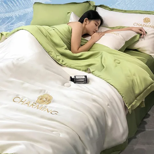 Miniatura 8 de Manta de seda de hielo simple para aire acondicionado, fresca como helado, manta ligera para verano con doble cara fría, edredón refrescante