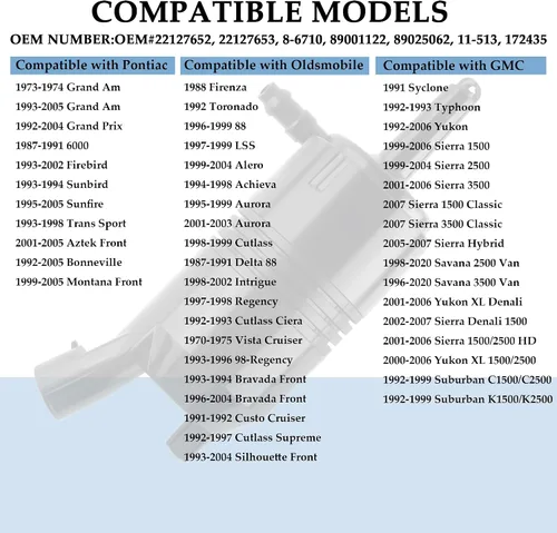 Miniatura 5 de Repuesto de bomba de limpiaparabrisas OEM # 22127652,22127653 con arandela, bomba de limpiaparabrisas compatible con Chevrolet Isuzu GMC Buick