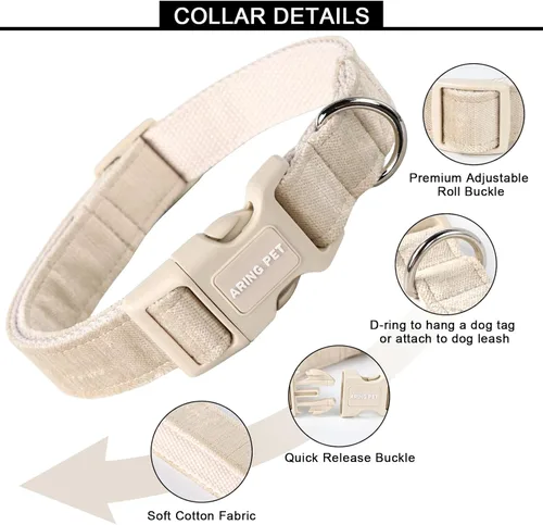 Miniatura 2 de Aring Pet Collar de algodón, ligero y ajustable, con hebilla de liberación rápida para perros pequeños, medianos y grandes Y: caqui