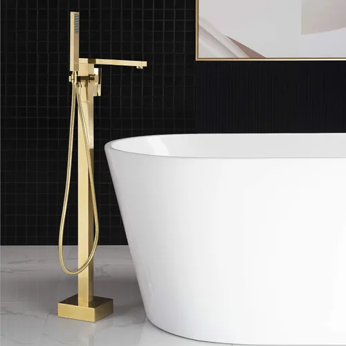 Miniatura 11 de WOODBRIDGE F0008BG - Grifo de llenado de bañera independiente de una sola manija contemporánea con ducha de mano en acabado dorado cepillado