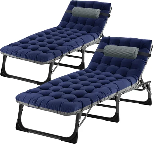 Miniatura 17 de NAIZEA Sillón plegable para exteriores, catre plegable 3 en 1 con colchón, sillas reclinables de patio de 4 posiciones, silla reclinable plegable