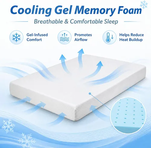 Miniatura 5 de Colchón individual de 6 pulgadas para niños, colchón de espuma viscoelástica con gel refrescante, alivio de presión, soporte de firmeza media