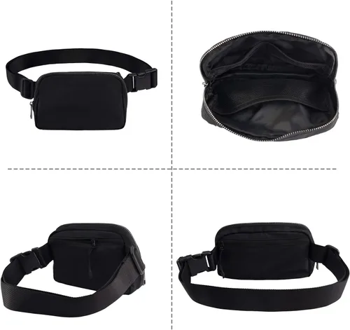 Miniatura 4 de Didida Mini bolsa de cinturón negra, riñoneras unisex para mujeres y hombres, cruzada con correa ajustable para entrenamiento al aire libre, viajes