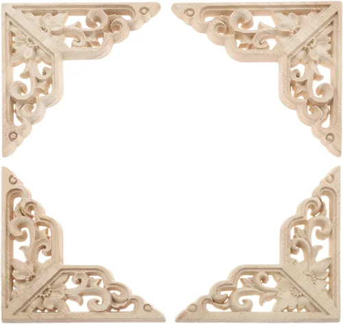 MUXSAM Apliques decorativos de madera, paquete de 4 calcomanías de madera sin pintar, incrustaciones de incrustaciones de esquinas para armario,