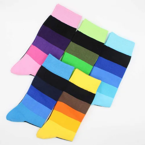Miniatura 20 de TOEJYJ Calcetines de vestir divertidos para hombre, paquete de calcetines casuales divertidos, coloridos calcetines de algodón a rayas, talla 10-13
