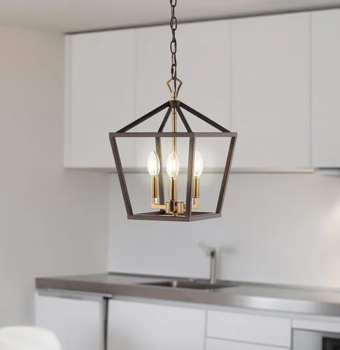 Miniatura 7 de JONATHAN Y Linterna colgante LED de 10 pulgadas de bronce aceitado/latón dorado con 3 luces, lámpara de araña clásica y moderna de granja para isla