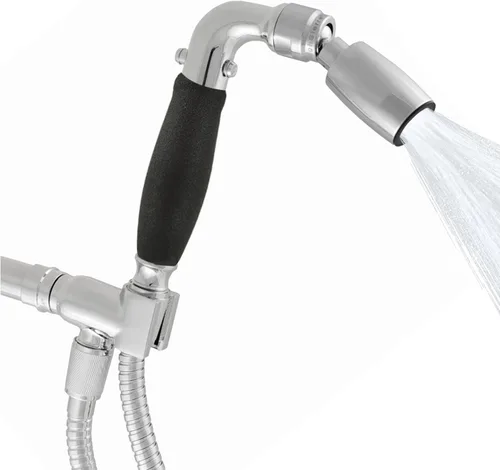 Kit de cabezal de ducha de mano de metal sólido de High Sierra con agarre antideslizante. Incluye cabezal de ducha de mano de metal, válvula de