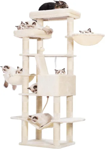 Miniatura 2 de Heybly Árbol para Gatos, Torre para Gatos Multinivel de 68 Pulgadas para Gatos de Interior, Condominio para Gatos con 2 Perchas de Felpa Ensanchadas