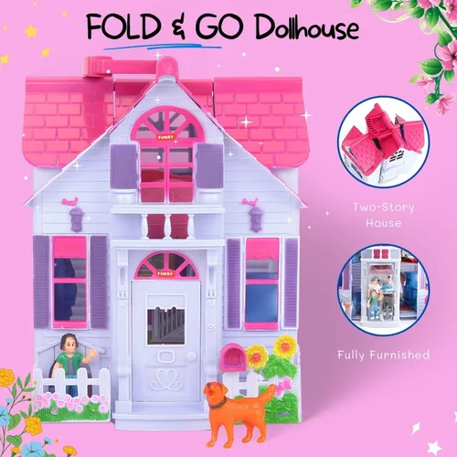Miniatura 3 de Liberty Imports Mi Hermosa Casa de Muñecas Fold and Go Pretend Play Mini Casa de Muñecas Plegable con Juego de Bolsillo, Figuras de Familia
