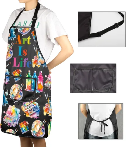 Miniatura 5 de JXGZSO Delantal de pintor para artistas, regalo para amantes del arte, pintor, regalo para artistas, delantal impermeable con bolsillo