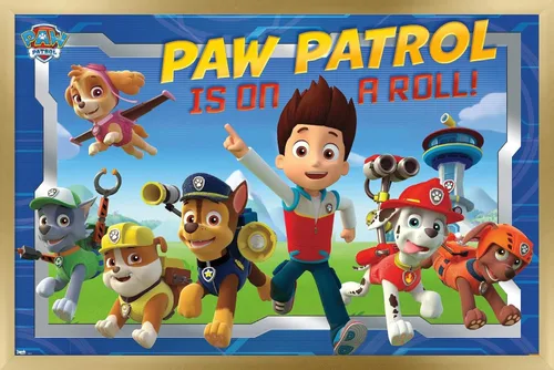 Miniatura 13 de Nickelodeon Paw Patrol - Póster de pared de tripulación, 22.4 pulgadas de largo x 14.7 pulgadas de ancho, versión enmarcada de madera de granero