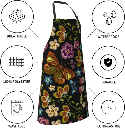 Miniatura 5 de Perinsto Waterproof Apron With 2 Pockets Kitchen Chef Aprons Bibs For Cooking Baking Painting Gardening Grooming