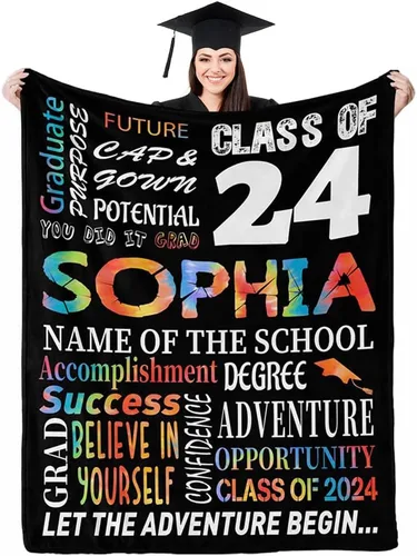 Miniatura 10 de D-Story Manta personalizada con foto, regalos de graduados universitarios para ella, regalos de graduación de felicitaciones, mantas personalizadas
