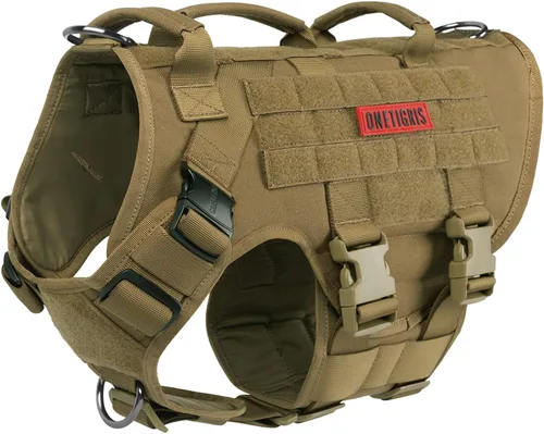 Miniatura 18 de OneTigris - Arnés táctico grande para perros, arnés de chaleco ajustable sin tirones, arnés de perro resistente con asa, paneles grandes de gancho