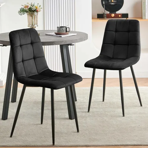 Miniatura 5 de NORDICANA Juego de 2 sillas de comedor, sillas de cocina tapizadas, sillas laterales de terciopelo negro con cómodos cojines y patas de metal