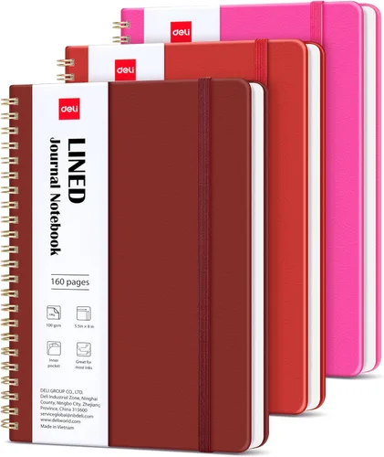 Miniatura 18 de deli Paquete de 6 cuadernos con espiral rayados, 160 páginas, A5 (5.5 x 8 pulgadas), cuaderno de escritura de tapa dura, diario encuadernado