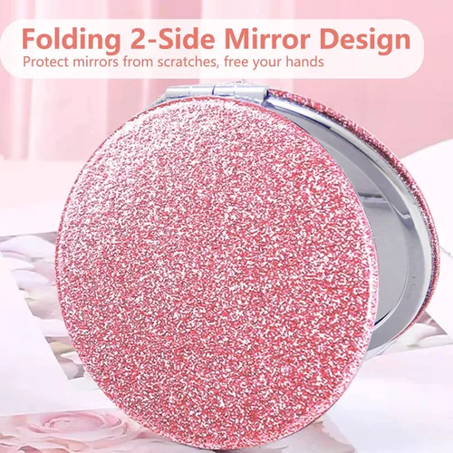 Miniatura 3 de Acedada Espejo compacto, espejo de bolsillo, espejo pequeño para bolso, espejo portátil de maquillaje de viaje, espejo plegable de mano de doble Rosa