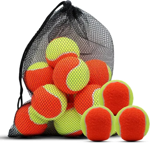 Miniatura 7 de SHYUJAJIE - Juego de 20 pelotas de tenis de baja compresión en etapas de 25%/50%/75% para principiantes, niños y jóvenes en entrenamiento y Rojo