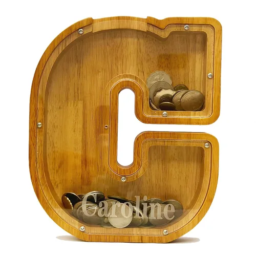Miniatura 3 de Hucha Personalizada de Madera con Alfabeto - Hucha para Niños - Hucha para Niños y Niñas - Hucha de Monedas - Banco - Puede Usarse como Regalo